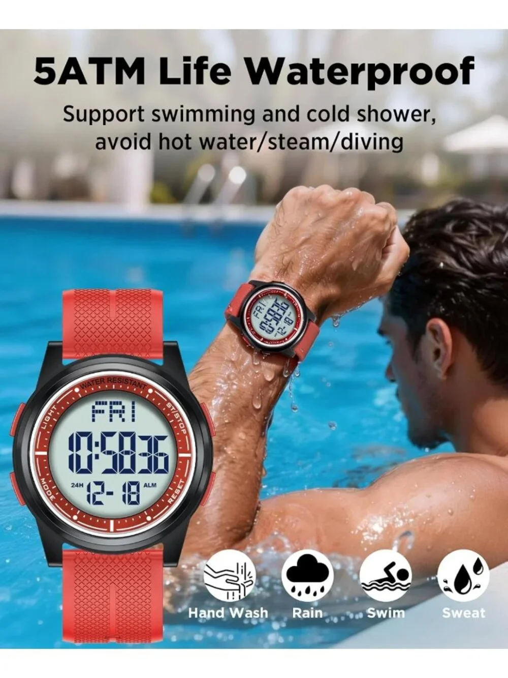 Ultra-Thin Waterproof Digital Sports Watch for Men & Women - 50M, Lightweight